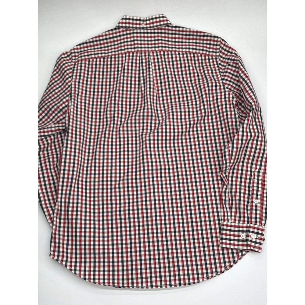 Banana Republic Mens Camden Fit Red Navy Gingham‎ Cotton Stretch Oxford Shirt M